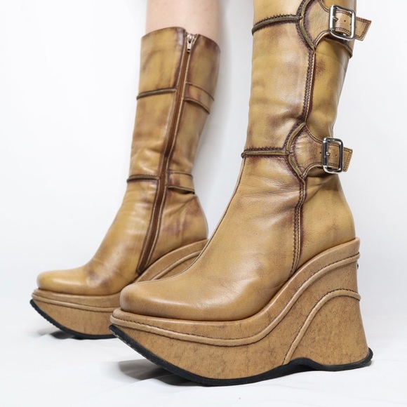 Vintage Shoes - Vintage 90’s y2k INSANE Rare buckled mega platform leather boots